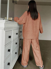 Kotty Women Lapel Collar Long Sleeves T-shirt With Pyjamas