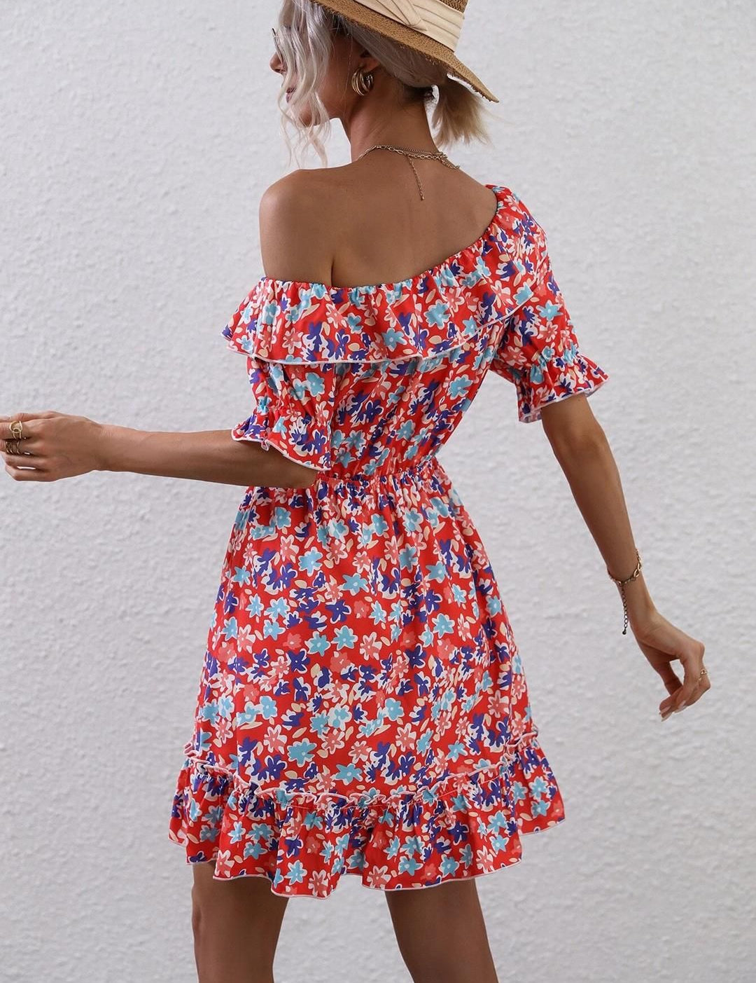 Kotty Floral Print Puff Sleeves Fit & Flare Dress