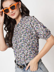 Kotty Women Floral Print Puff Sleeve Crepe Top