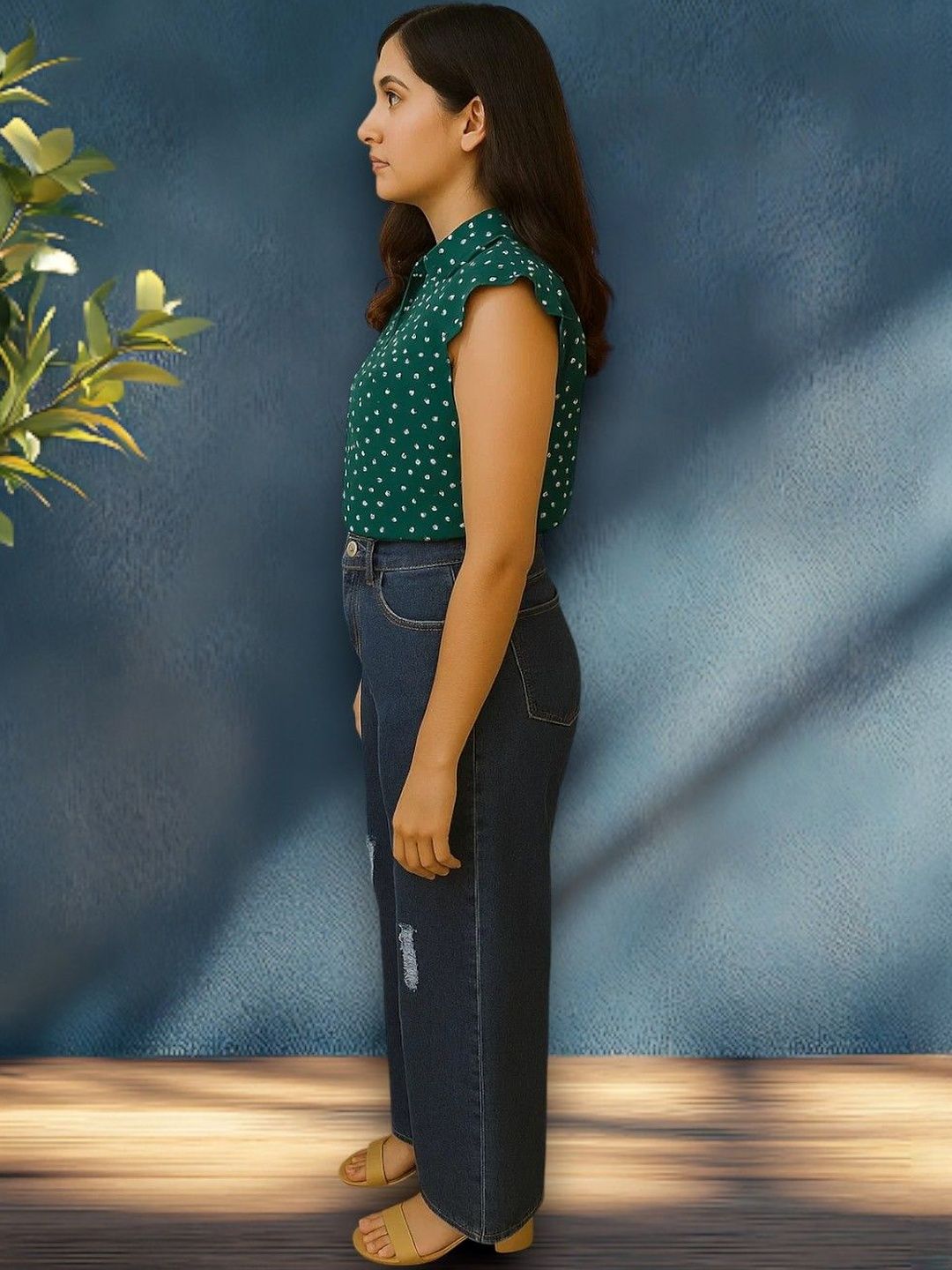 Kotty Women Wide-Leg High-Rise Mildly Distressed Stretchable Jeans