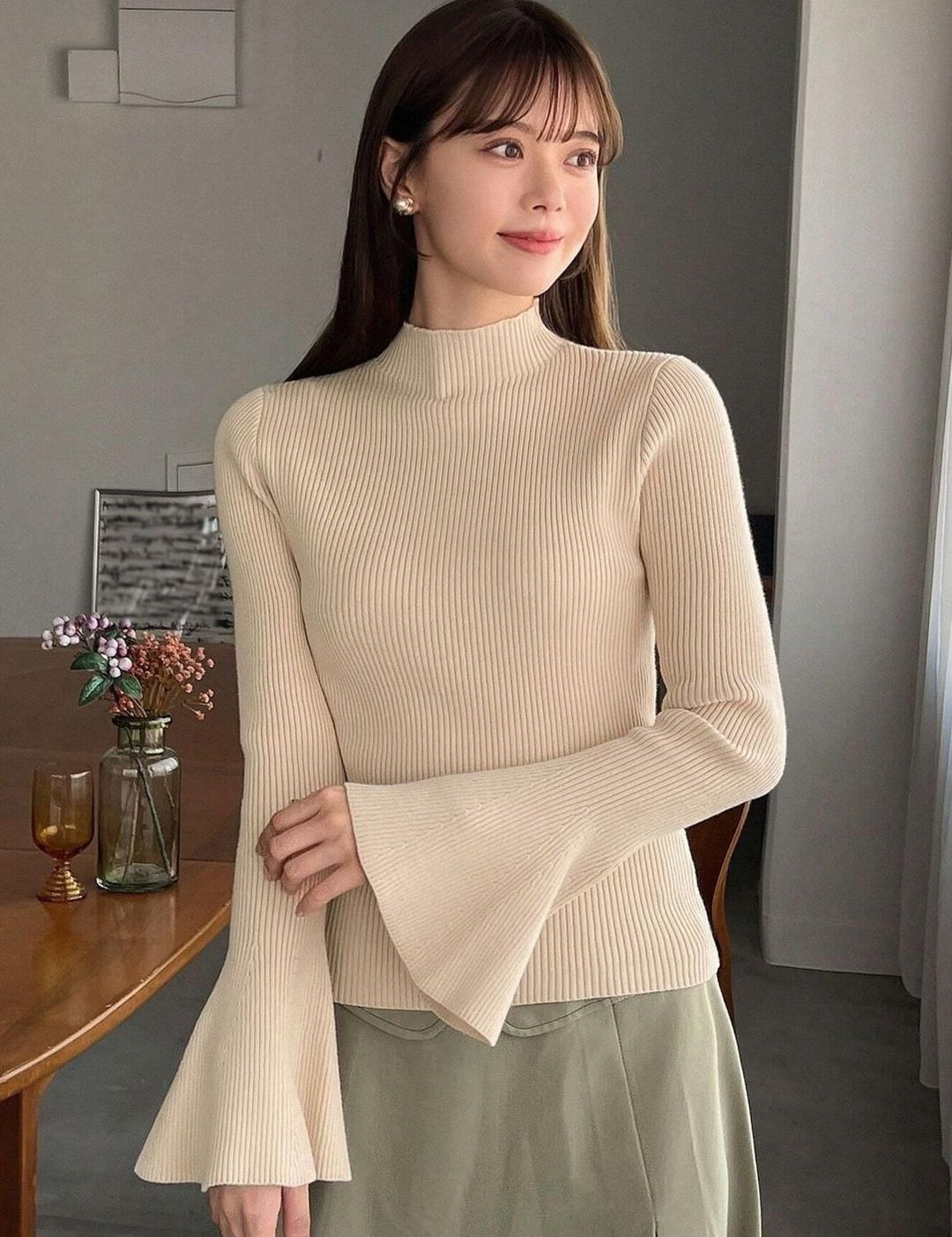 Kotty  Women Flared Sleeve Ribbed Top