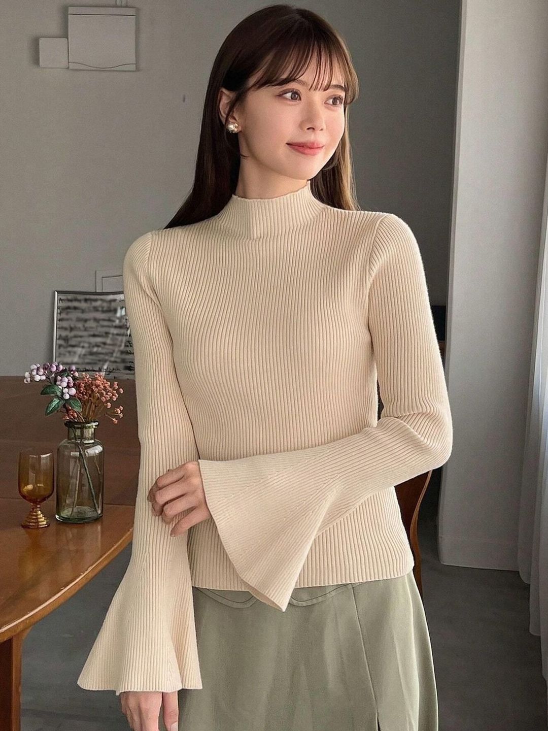 Kotty  Women Flared Sleeve Ribbed Top