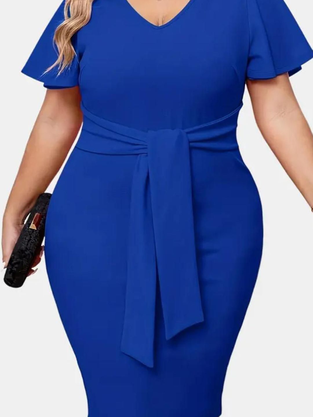 CURVE BY KOTTY Women V-Neck Plus Size Bodycon Knee Length Dress
