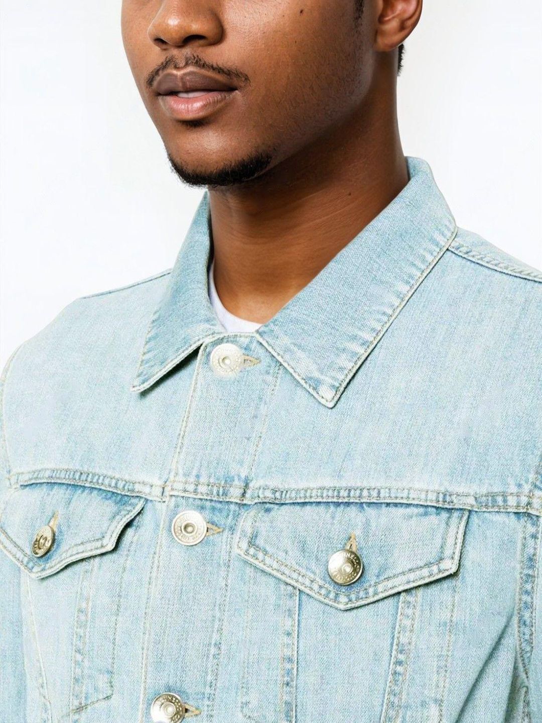 Kotty Men Solid Spread Collar Denim Jacket