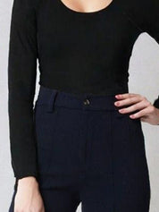 Kotty Black and Navy Blue Scoop Neck T-Shirt with Trousers