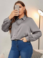 CURVE BY KOTTY Women Regular Fit Spread Collar Satin Shirt