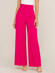 Pink Wide Leg High-Rise Trousers for Women – Trendy Solid Design | Kotty