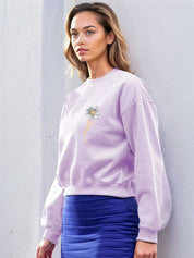 Kotty Women Floral Printed Round Neck Pullover Sweatshirt