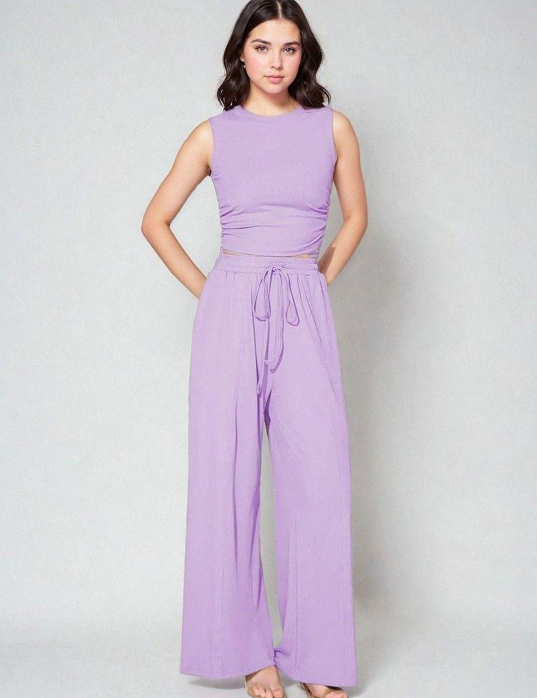 Kotty Purple Round Neck Sleeveless Top With Trouser