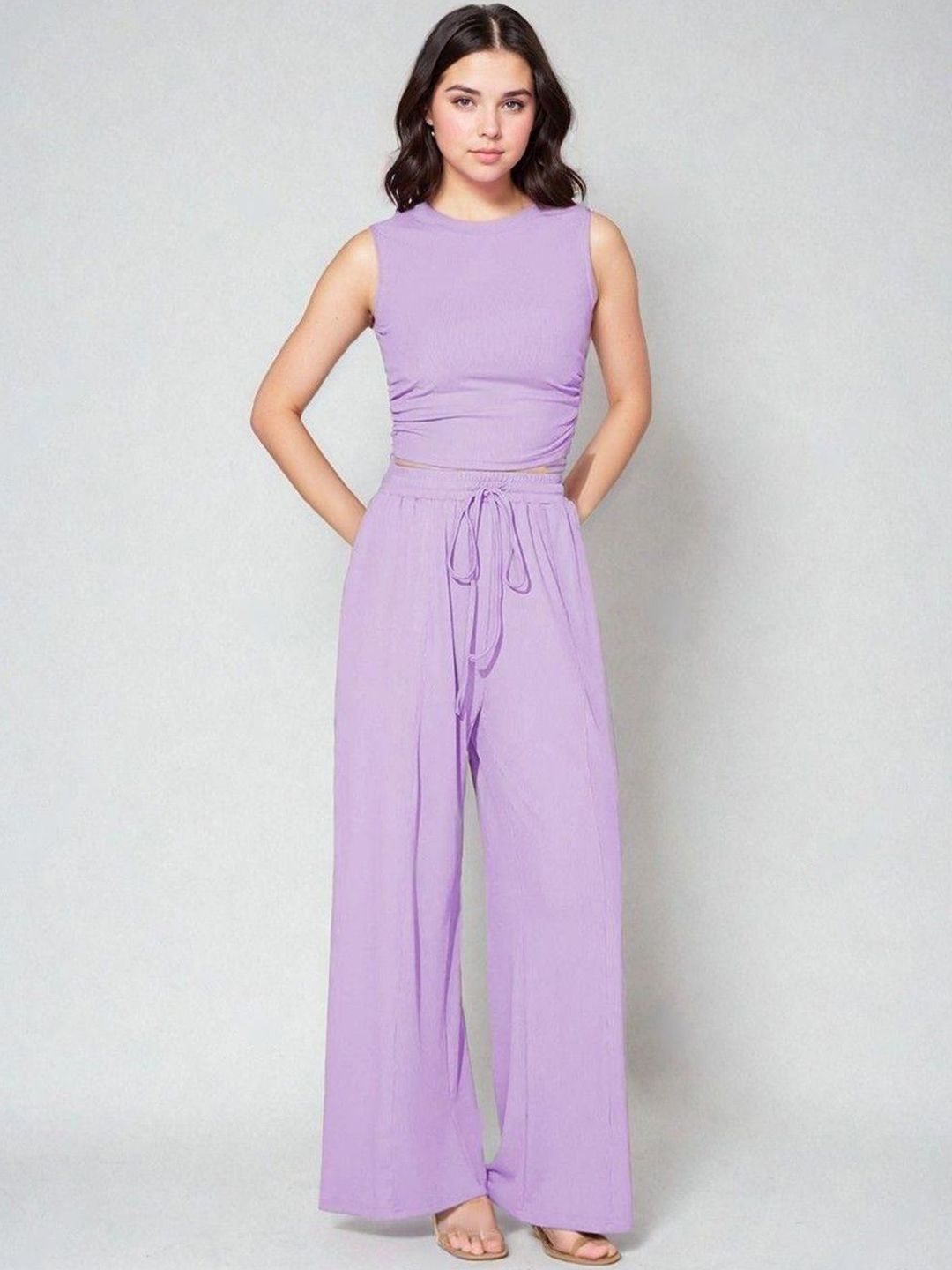 Kotty Purple Round Neck Sleeveless Top With Trouser