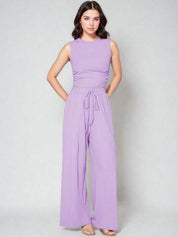 Kotty Purple Round Neck Sleeveless Top With Trouser