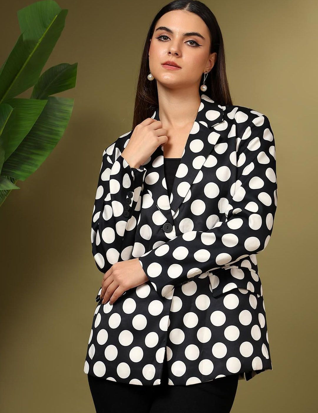 Kotty Printed Notched Lapel Single Breasted Blazer