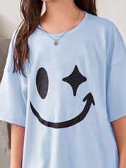 Kotty Girls Graphic Printed Round Neck Cotton Oversized T-shirt