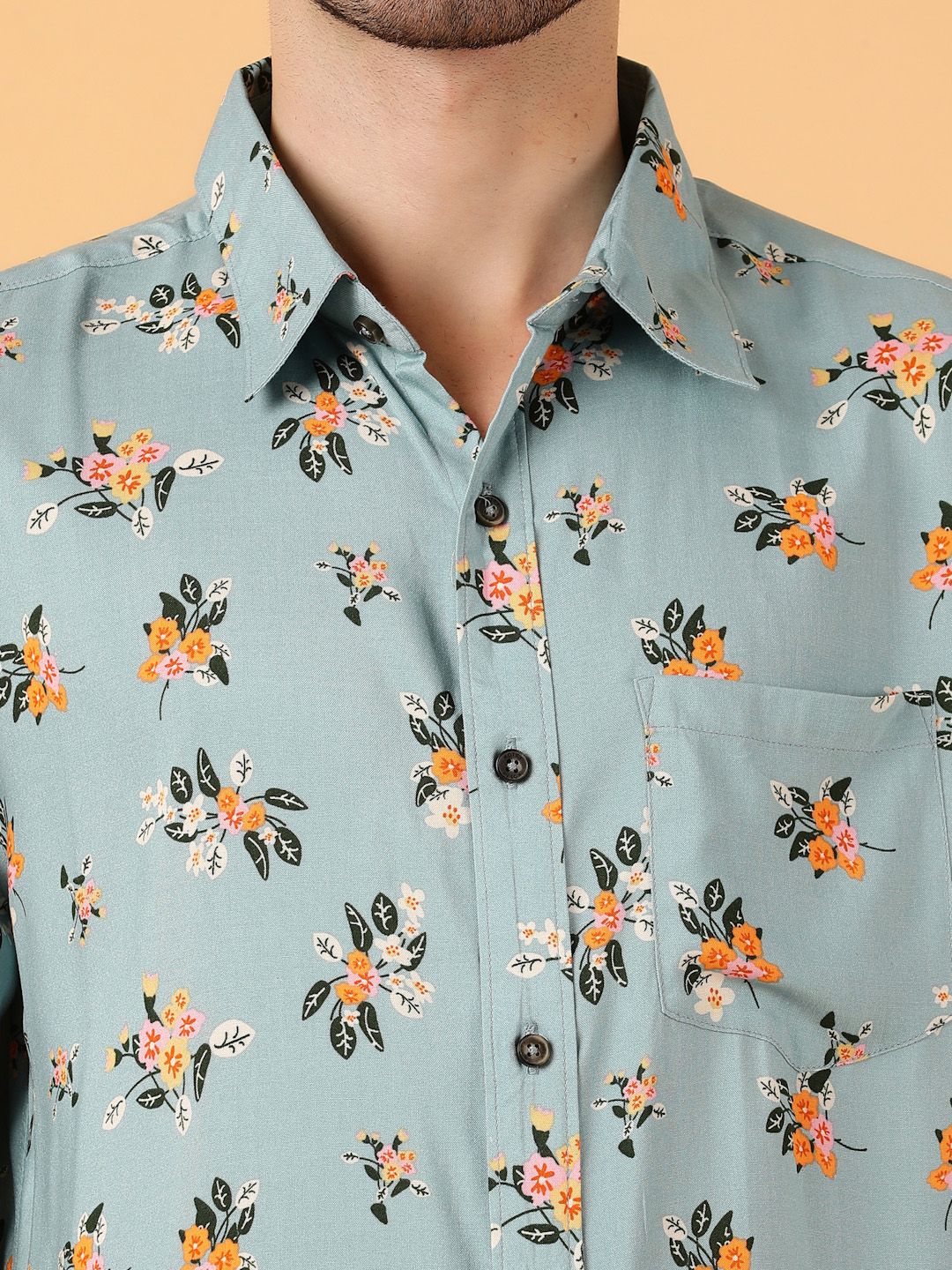 Kotty Men Relaxed Spread Collar Graphic Printed Cotton Casual Shirt