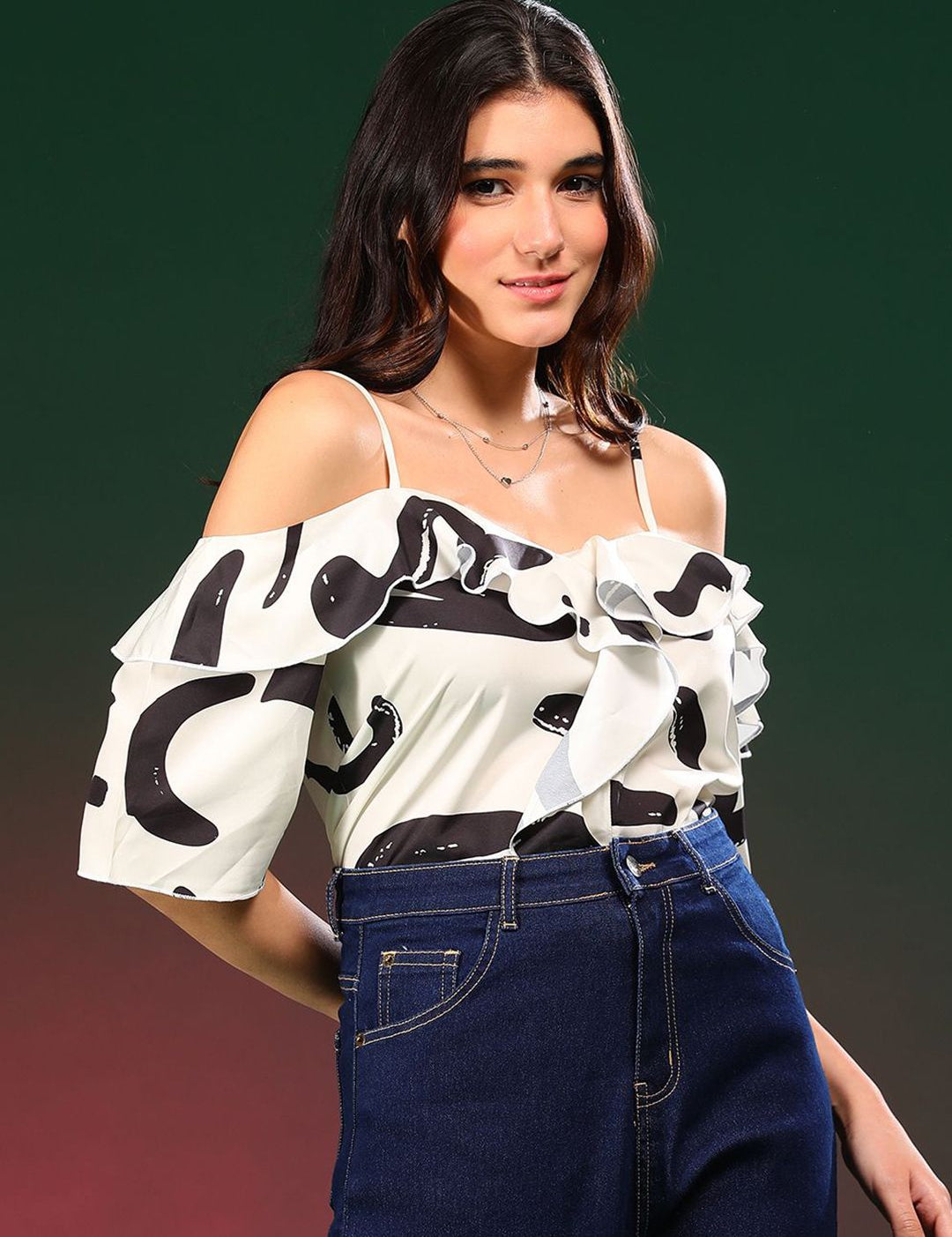 Kotty Women Abstract Printed Shoulder Straps  Top