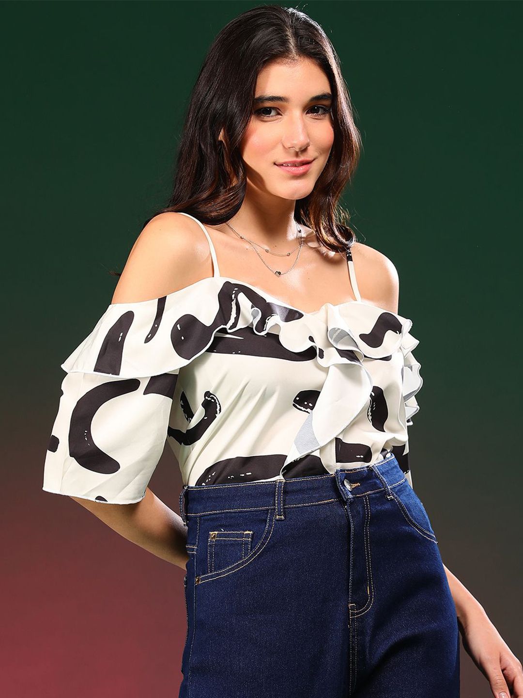 Kotty Women Abstract Printed Shoulder Straps  Top