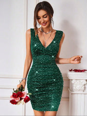 Kotty Sequin Embellished Ruched Bodycon Mini Dress