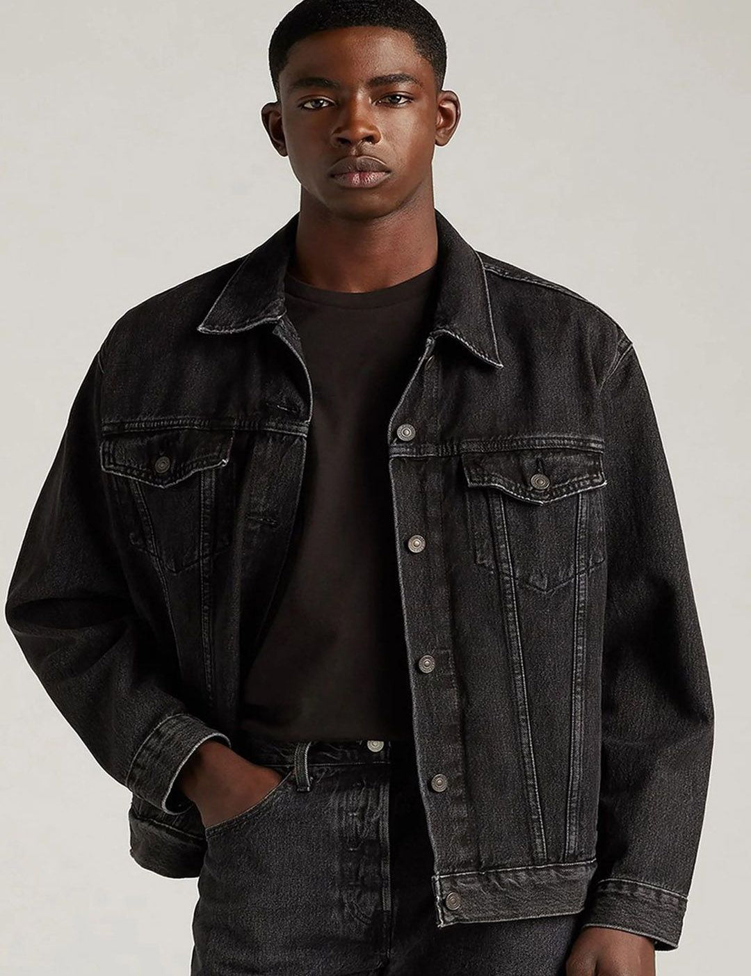 Kotty Men Spread Collar Solid Denim Jacket