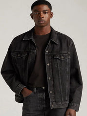 Kotty Men Spread Collar Solid Denim Jacket