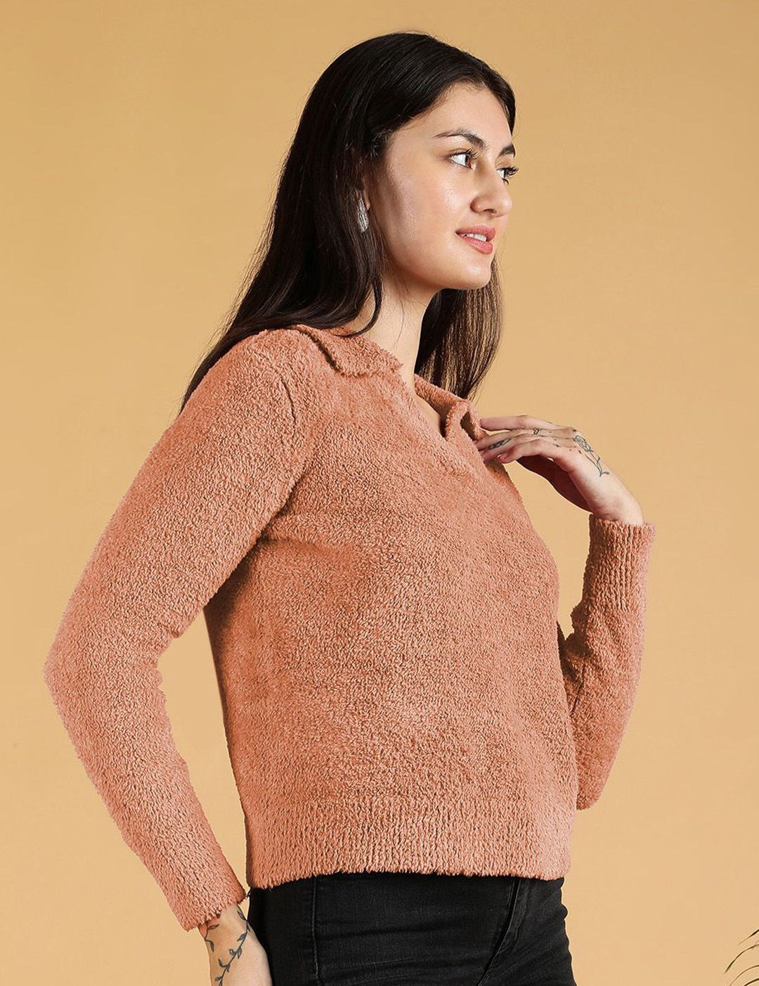 Kotty Women Shirt Collar Crop Pullover