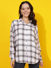 Kotty Women Comfort Spread Collar Buffalo Checked Cotton Oversized Casual Shirt