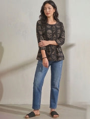 Kotty Top Multi Women's Round Three-Quarter-Sleeve Fashion Top