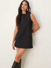 Kotty women jet black denim A-line mini dress