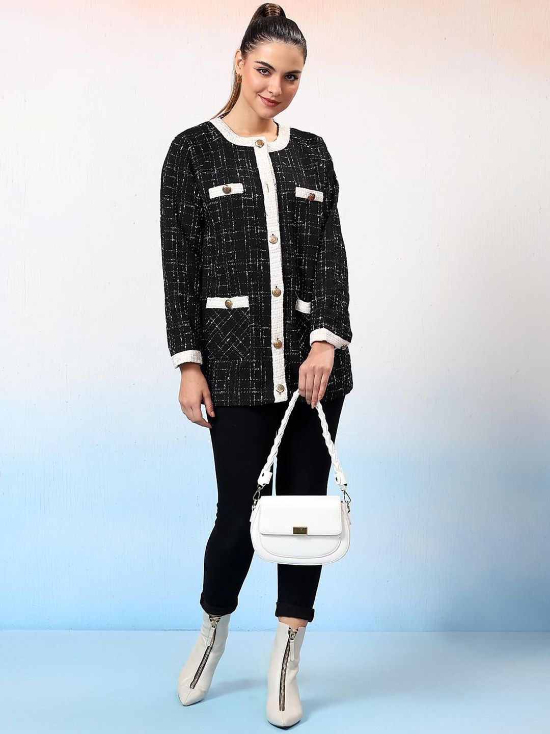 Kotty Women Mandarin Collar Single-Breasted Overcoat