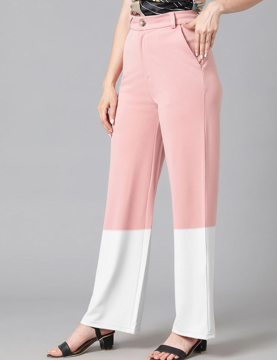 Kotty Women Solid Colourblocked High-Rise Easy Wash Trousers