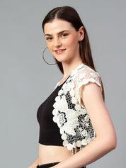 Kotty Women Floral Embellished Round Neck Crop Top