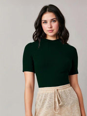 Kotty Women High Neck Short Sleeves Fitted Top