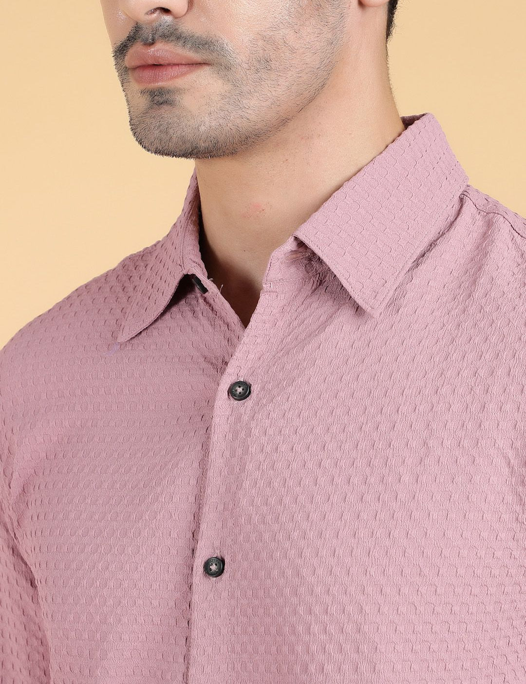 Kotty Men Relaxed Spread Collar Textured Cotton Casual Shirt