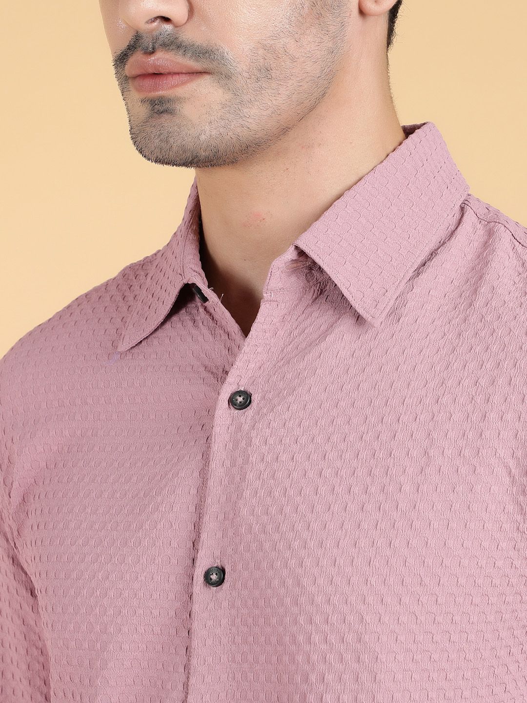 Kotty Men Relaxed Spread Collar Textured Cotton Casual Shirt