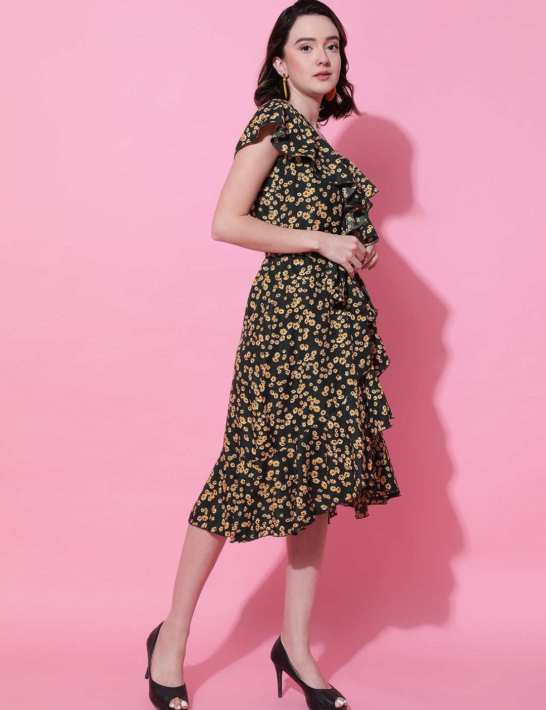 Kotty Print Crepe Fit & Flare Women Midi Dress
