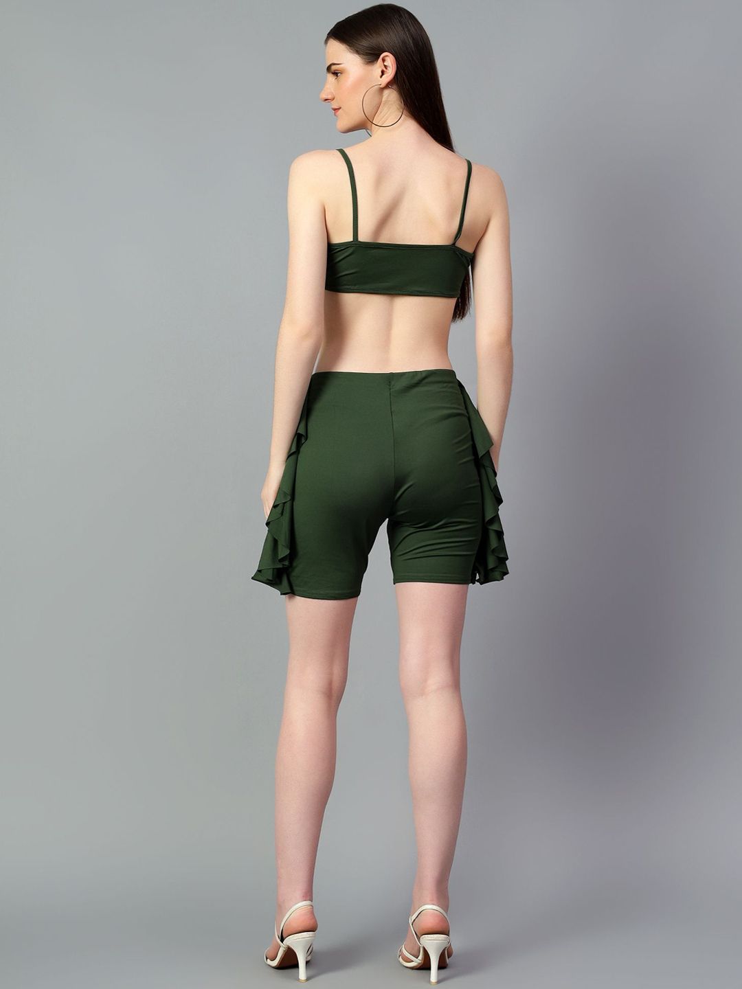 Kotty Green Shoulder Straps Sleeveless Top With Shorts