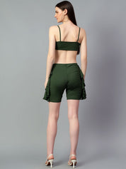 Kotty Green Shoulder Straps Sleeveless Top With Shorts