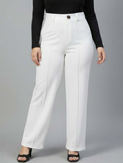 White Regular Fit High-Rise Pants for Women – Everyday Solid Design | Kotty