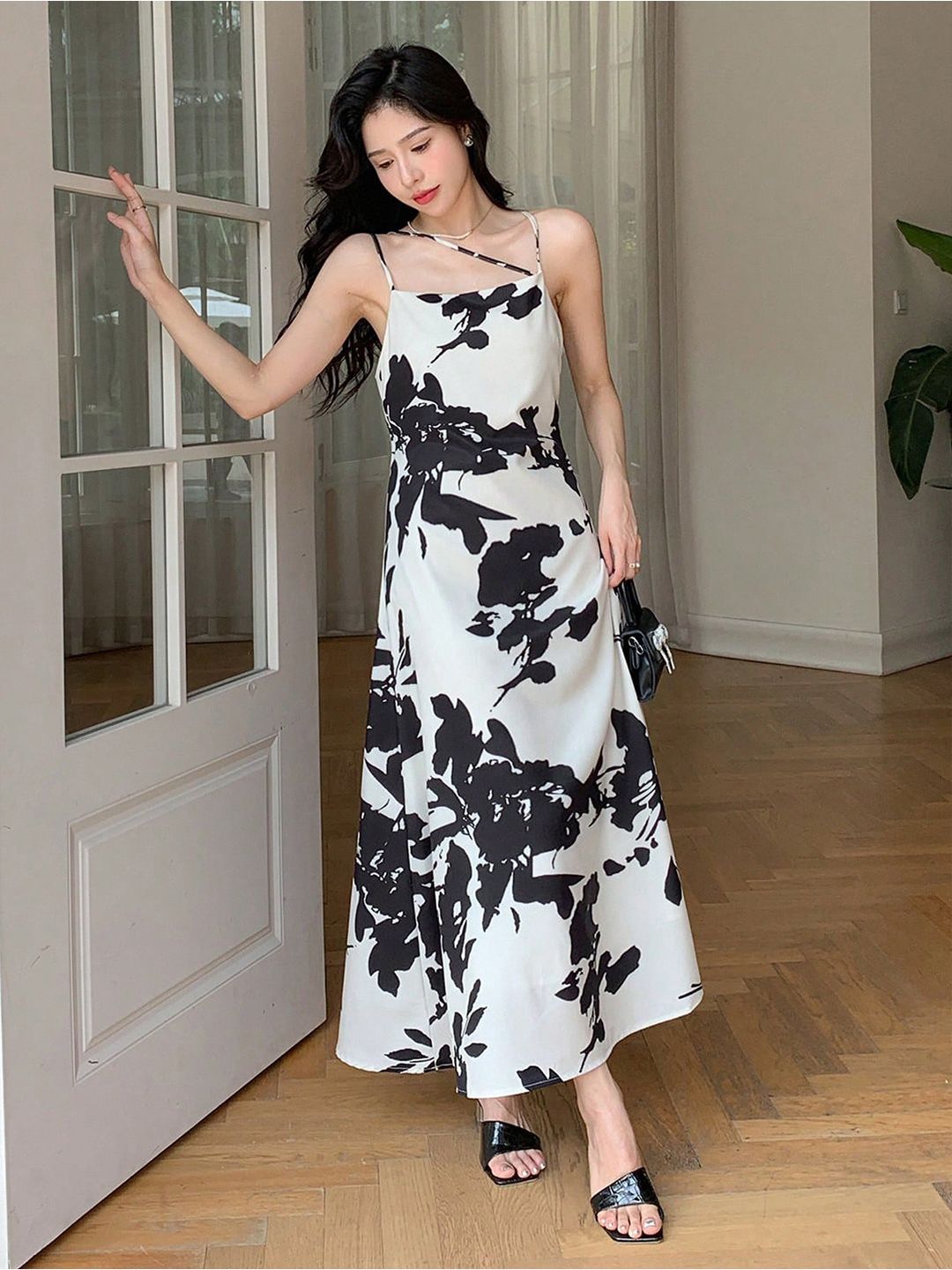 Kotty Abstract Printed Cowl Neck Crepe A-Line Maxi Dress