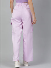 Kotty Women Relaxed Straight Leg Straight Fit High-Rise Easy Wash Cargos Trousers