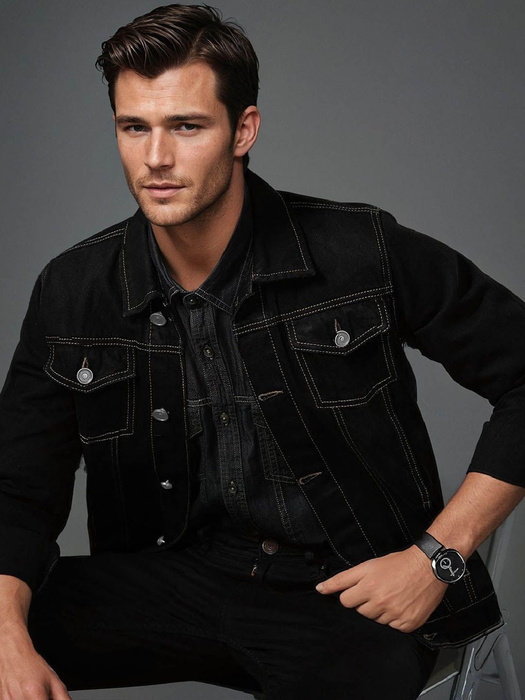 Kotty Men Solid Denim Jacket