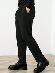 Kotty Men Solid Relaxed Straight Fit High-Rise Flat-Front Regular Trousers