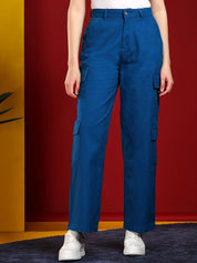 Kotty Women Straight Fit High-Rise Stretchable Cargo Jeans