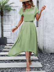 Kotty Women Boat Neck Green Dress Set
