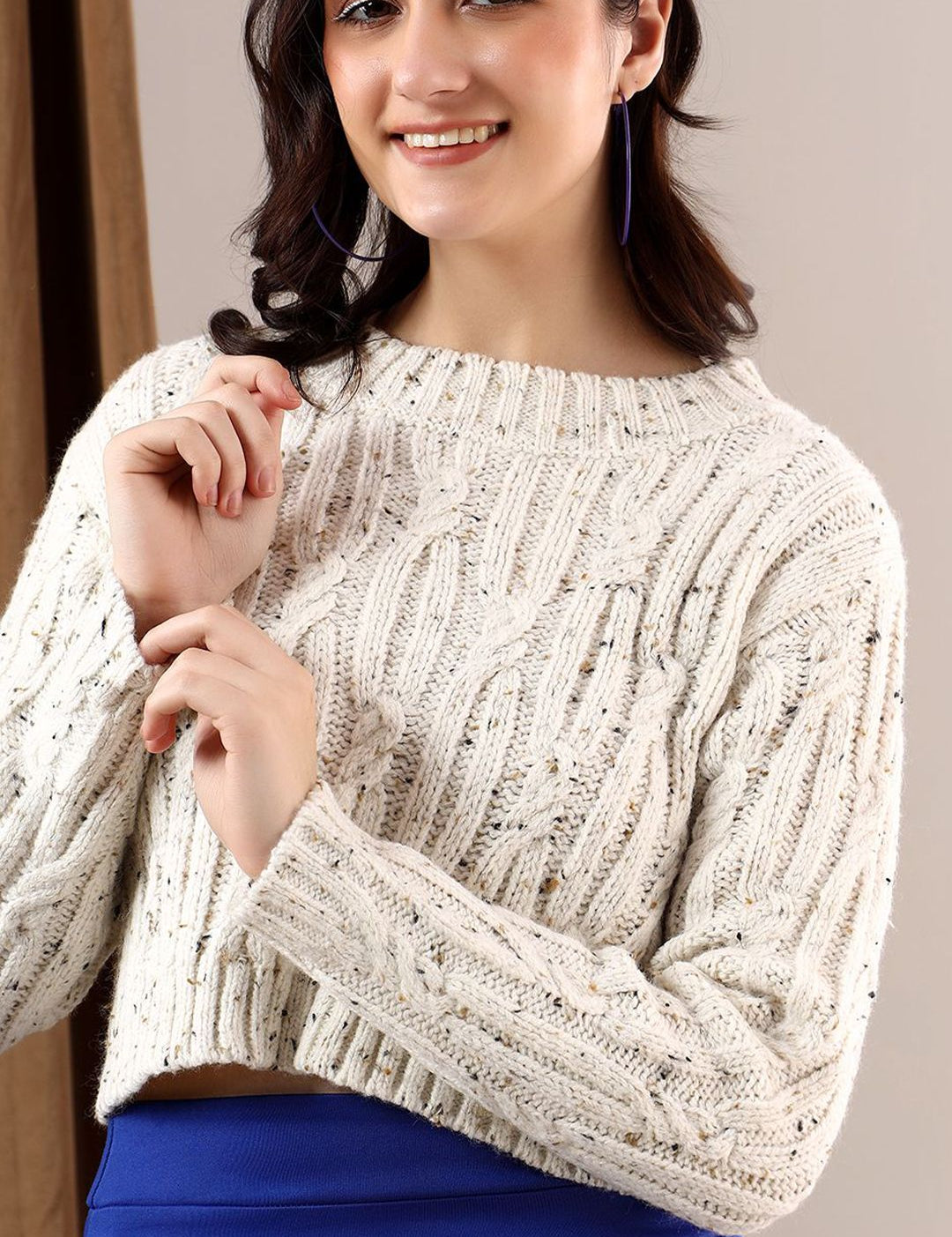 Kotty Women Cable Knit Crop Pullover