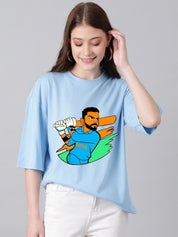 Kotty Women Graphic Printed Round Neck Cotton Oversized T-shirt