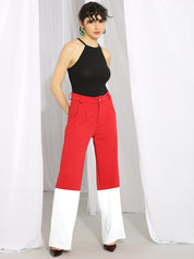 Kotty Women Colourblocked Relaxed Straight Fit High-Rise Easy Wash Pleated Trouser