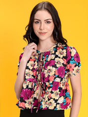 Kotty Women Printed Tie-Up Neck Crop Top