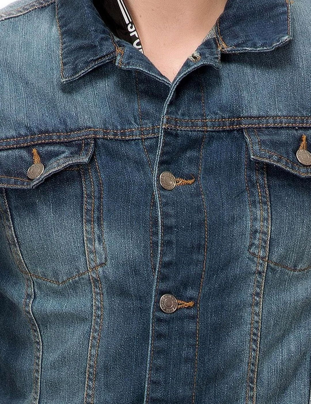 Kotty Men Spread Collar Solid Denim Jacket