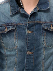 Kotty Men Spread Collar Solid Denim Jacket