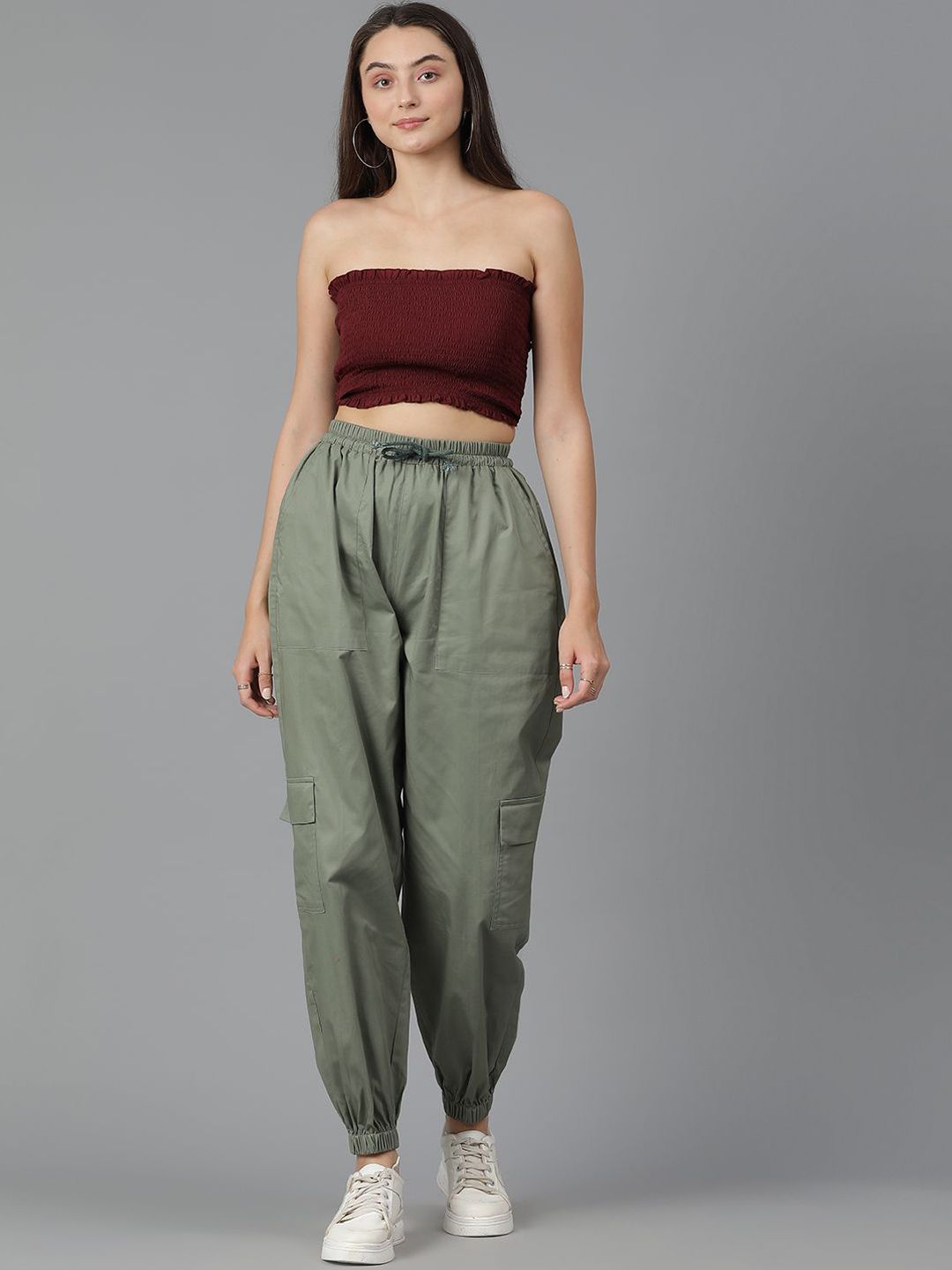 Kotty Women Relaxed High-Rise Easy Wash Cargos Trousers